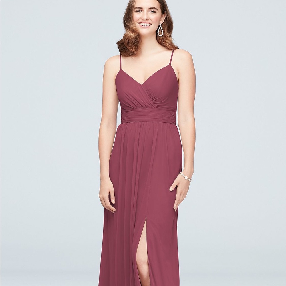 David’s Bridal Chianti Spaghetti Strap Ruched Waist Mesh Bridesmaid Dress size 6